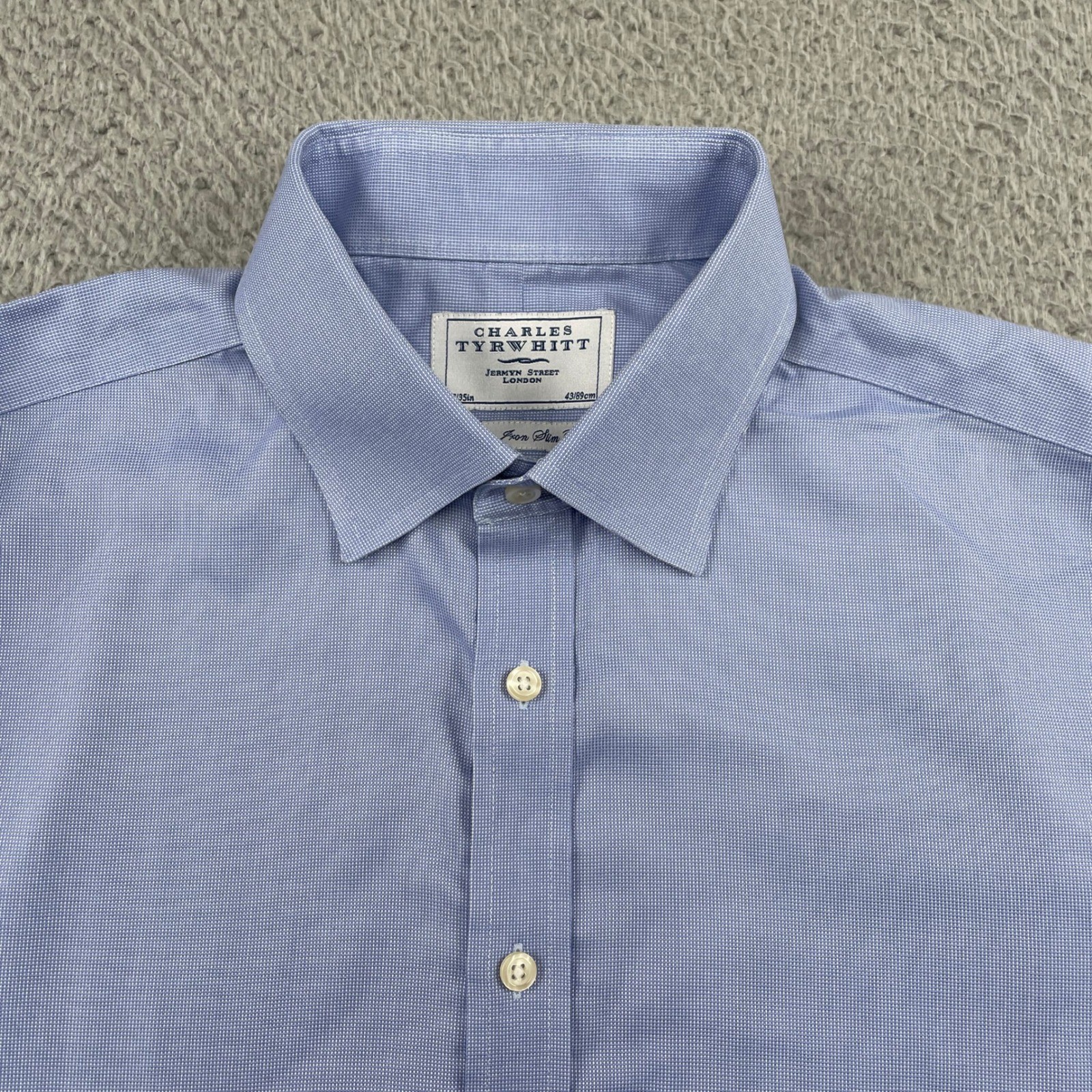 Charles Tyrwhitt Dress Shirt Mens 17/35 Blue Non-Iron Slim Fit Cotton Check