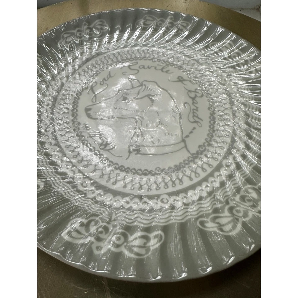 "Plato para perro galgo Anthropologie gris blanco acanalado 8,5""" Foto 2 de 4