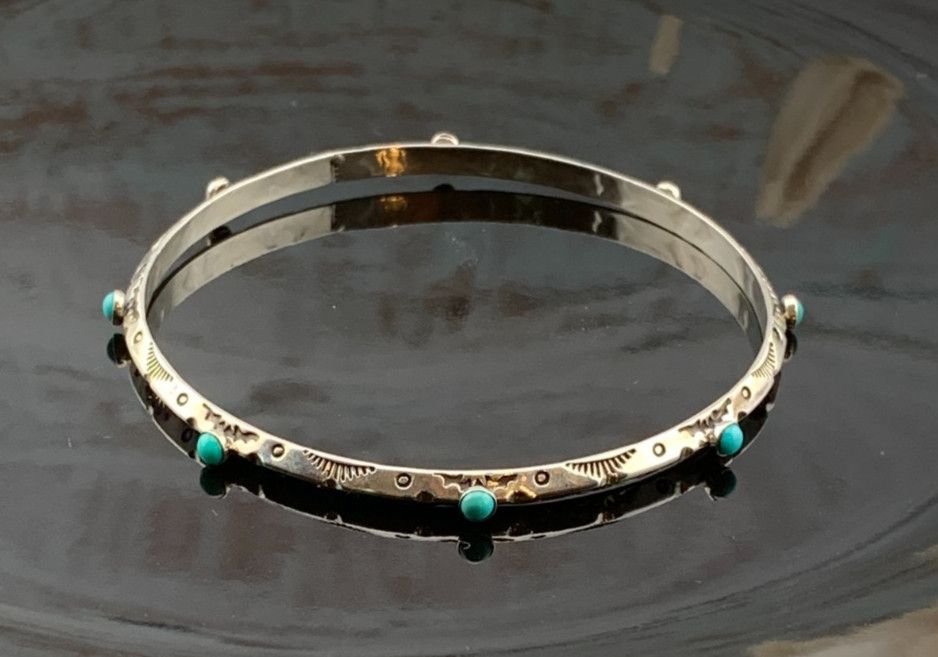 Turquoise Sterling Silver Bangle Bracelet Native Amer… - Gem