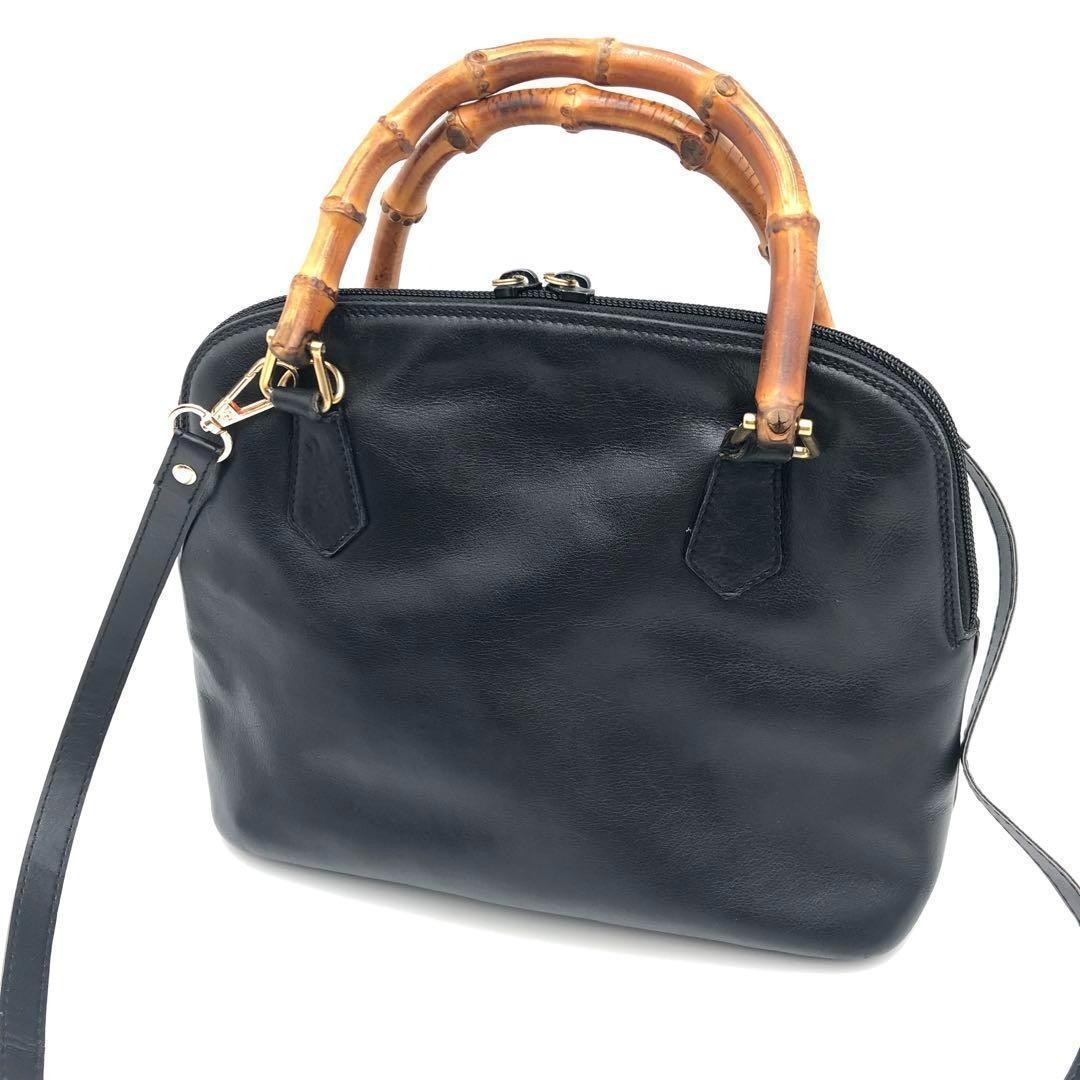 Gucci Bamboo Leather 2Way Black Handbag with Shoulder Strap