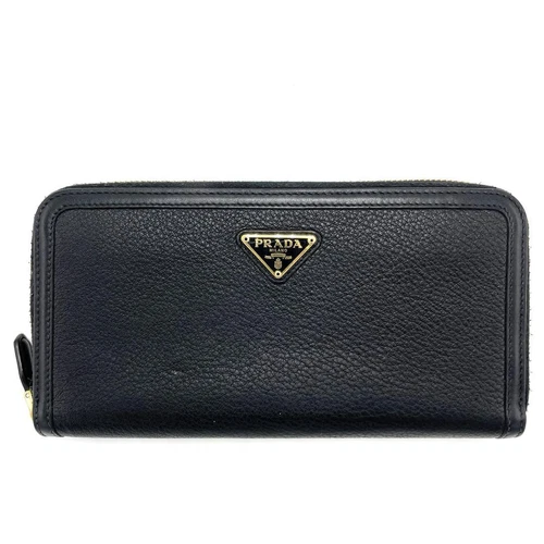 Portefeuille long PRADA Saffiano 1ML506 logo rond fermeture éclair authentique
