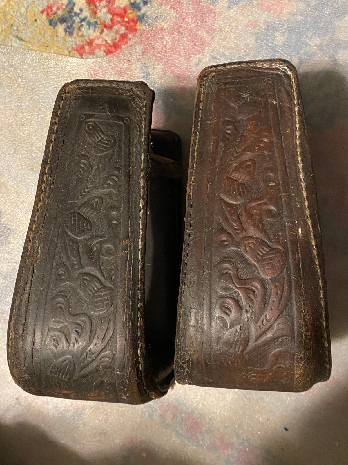 used western working stirrups tooled leather wrapped free shipping