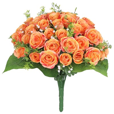 Memorial Day Flowers for Cemetery, 36 Stems Realistic Mixed Orange Rose Artif...