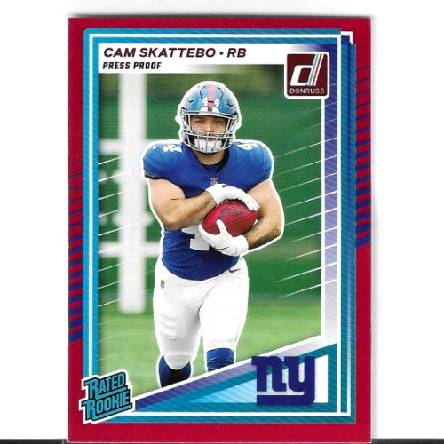 2025 Donruss Cam Skattebo Rated Rookie Press Proof Red RC #302 Giants