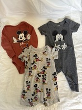 Lot of 3 Disney Mickey Mouse Baby Boy Outfits Rompers bodysuit Size 3-6Month