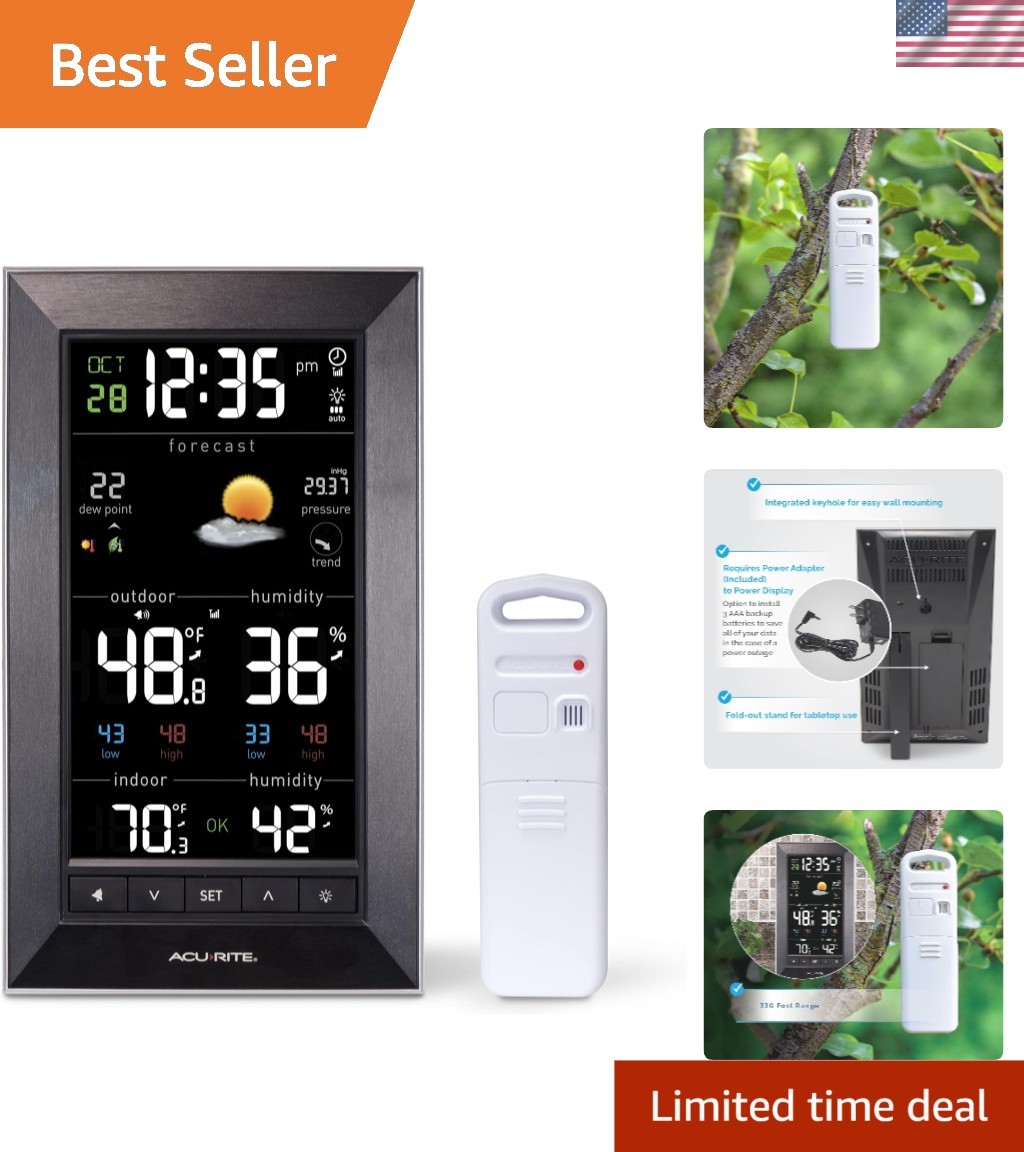 Digital Weather Forecaster with Indoor/Outdoor Temp & Humidity - Black 01121M