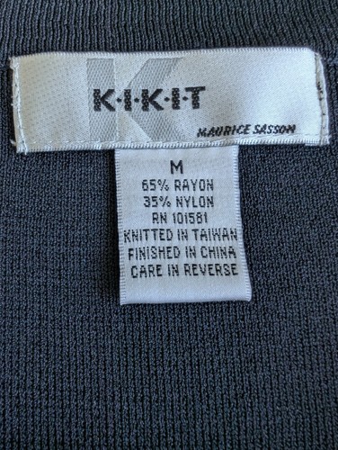 Vintage Kitkit Organza Bow Top M Black Ribbed Knit Boat Neck 3/4 Sleeve Kawaii - Picture 4 of 8