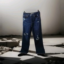 Women's Levi  s Ribcage Straight Ankle Button Fly Blue Jeans Size 28