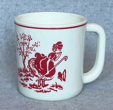 Fire King Vitrock Little Bo Peep UV milk glass 7 oz mug EX 1940's Red decor