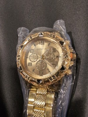 Geneva Gold Watch Black And Gold Dial Mens