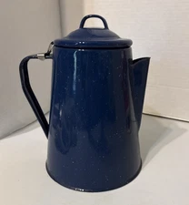 Vintage Metal Enamel Speckled Blue 5 Coffee Pot Camping Old New Stock