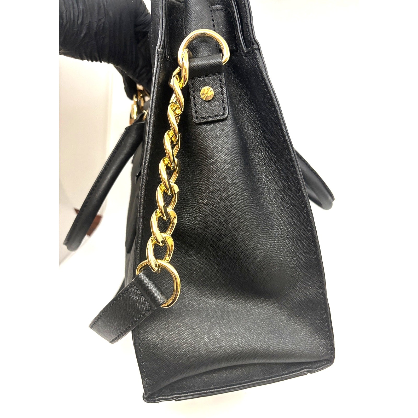 MICHAEL KORS Hamilton Large Black Saffiano Leather Tote Bag Purse Gold Hardware image 4