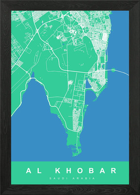 Al Khobar, Saudi Arabia Map Art Framed Wall Art Poster Canvas Print Picture