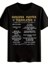 Men's Black Dungeon Master Translator Humorous RPG T-Shirt - Hexagon Dice Icons