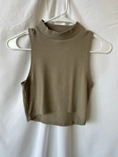 Taupe Ribbed Mock Neck Sleeveless Crop Top – Neutral Minimalist Basic