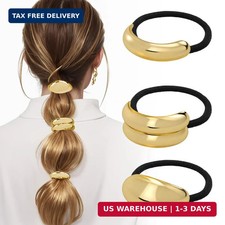3 Pcs Gold Ponytail Cuff Hair Bands Metal Hair Ties Stretch Hair Accessories
