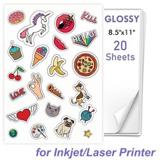 20 Printable Vinyl Sticker Paper 8.5x11 Glossy Waterproof Decal for Laser Inkjet