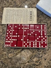 Vintage Standard Marblelike Dominoes Puremco Mfg. Red, Instructions + Box
