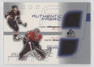2001-02 SP Game Used Edition 9/100 Maxim Afinogenov Martin Biron #DF-AB 4f5