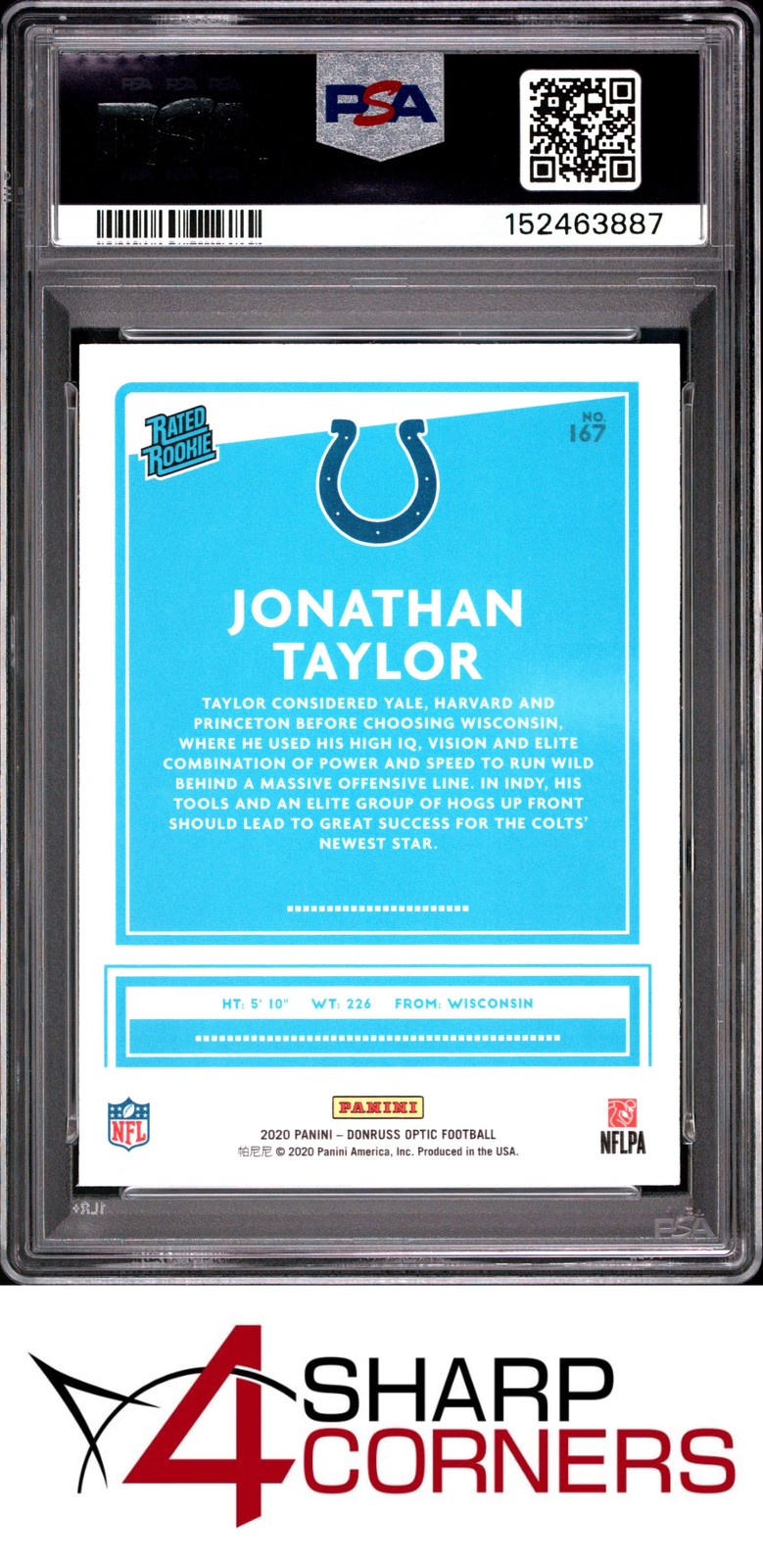 2020 PANINI DONRUSS OPTIC #167 JONATHAN TAYLOR RC COLTS PSA 10 view 2