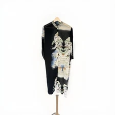 Citron Santa Monica S Silk Birds Floral Kimono Inspired Dress Button Artsy Flow