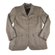 Ralph Lauren Silk/Wool/Linen Sz 12P Cougar Button Equestrian Blazer Jacket-USA