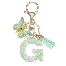 Alphabet Initial Letter Keychain Cute Charm Tassel Butterfly Letter g Green