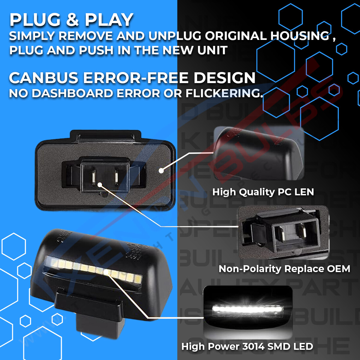 Strus With Light Ford Transit Connect Transit Custom LED Number Plate Unit Full ...