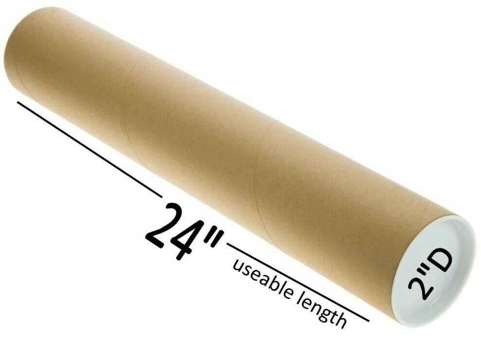 Mailing Tube 2" Diameter x 24" Long with Plastic End Caps 6 Pack