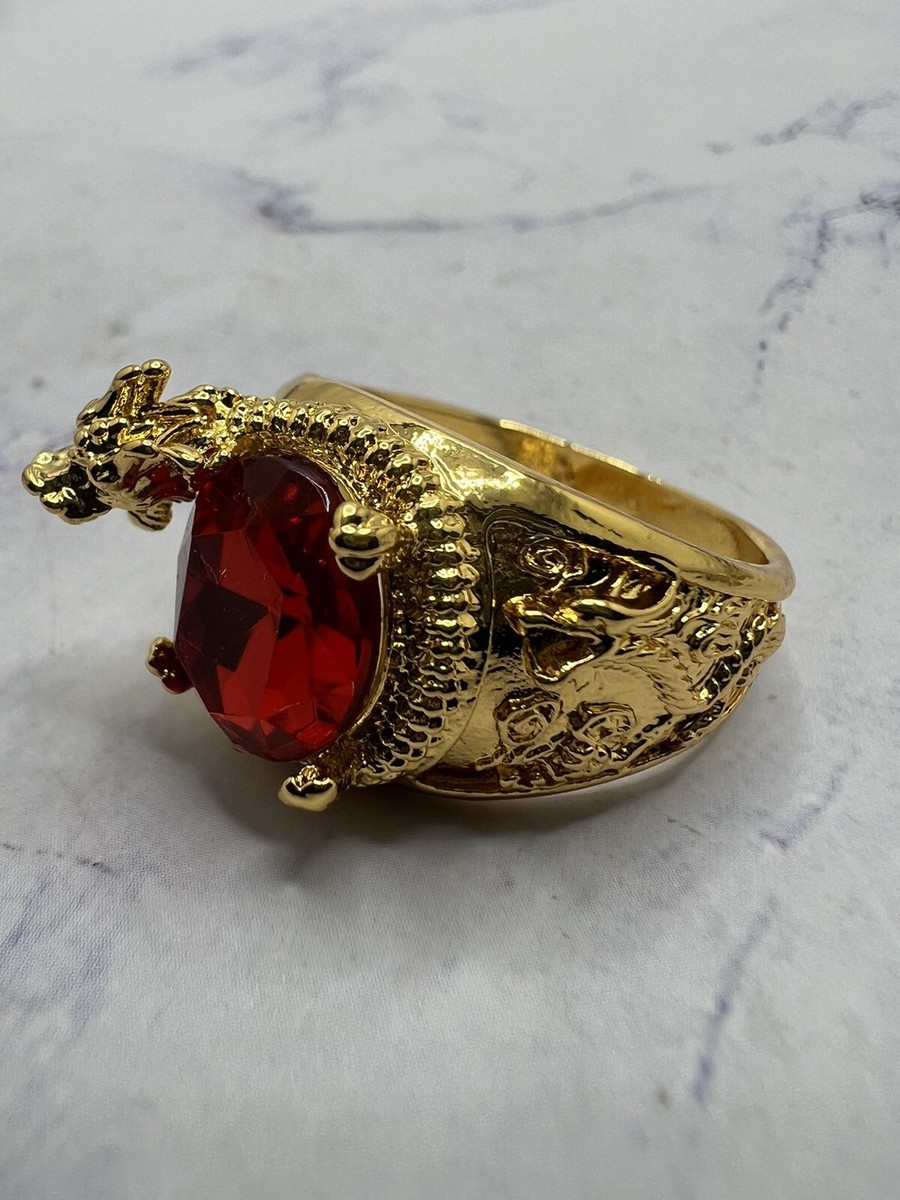 Yellow Gold Plated Dragon with Ruby Ring Size