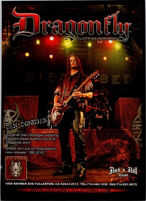 VINTAGE 2003 DRAGON FLY CLOTHING COMPANY DAN DONEGAN OF DISTURBED PRINT AD