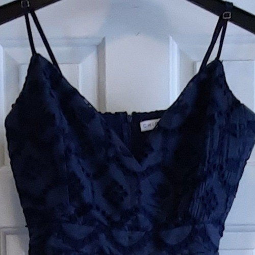 Chicways Navy Blue Eyelet Embroidered Sleeveless StrapTiered Mini Dress Large - Picture 4 of 6