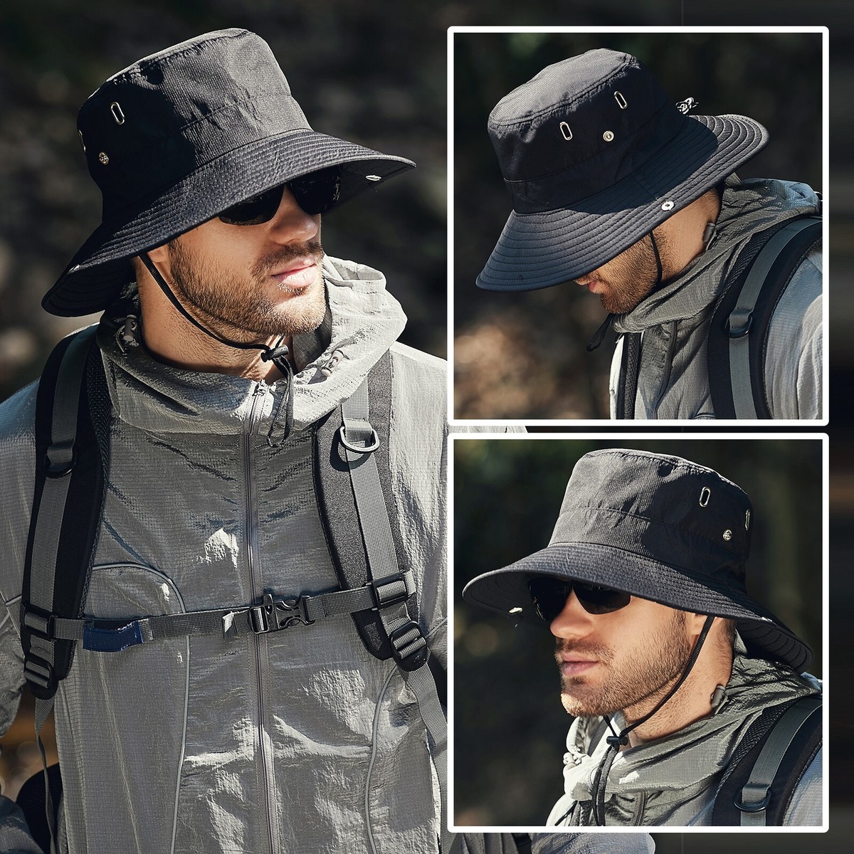 Mens Wide Brim Outdoors UV Protection Bucket Sun Hat Packable for