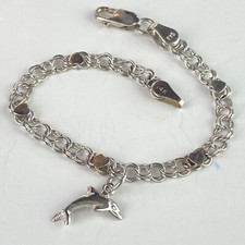 14k White Gold Childs Bracelet w/Hearts Dolphin Charm - 4.46g / 5-7/8"