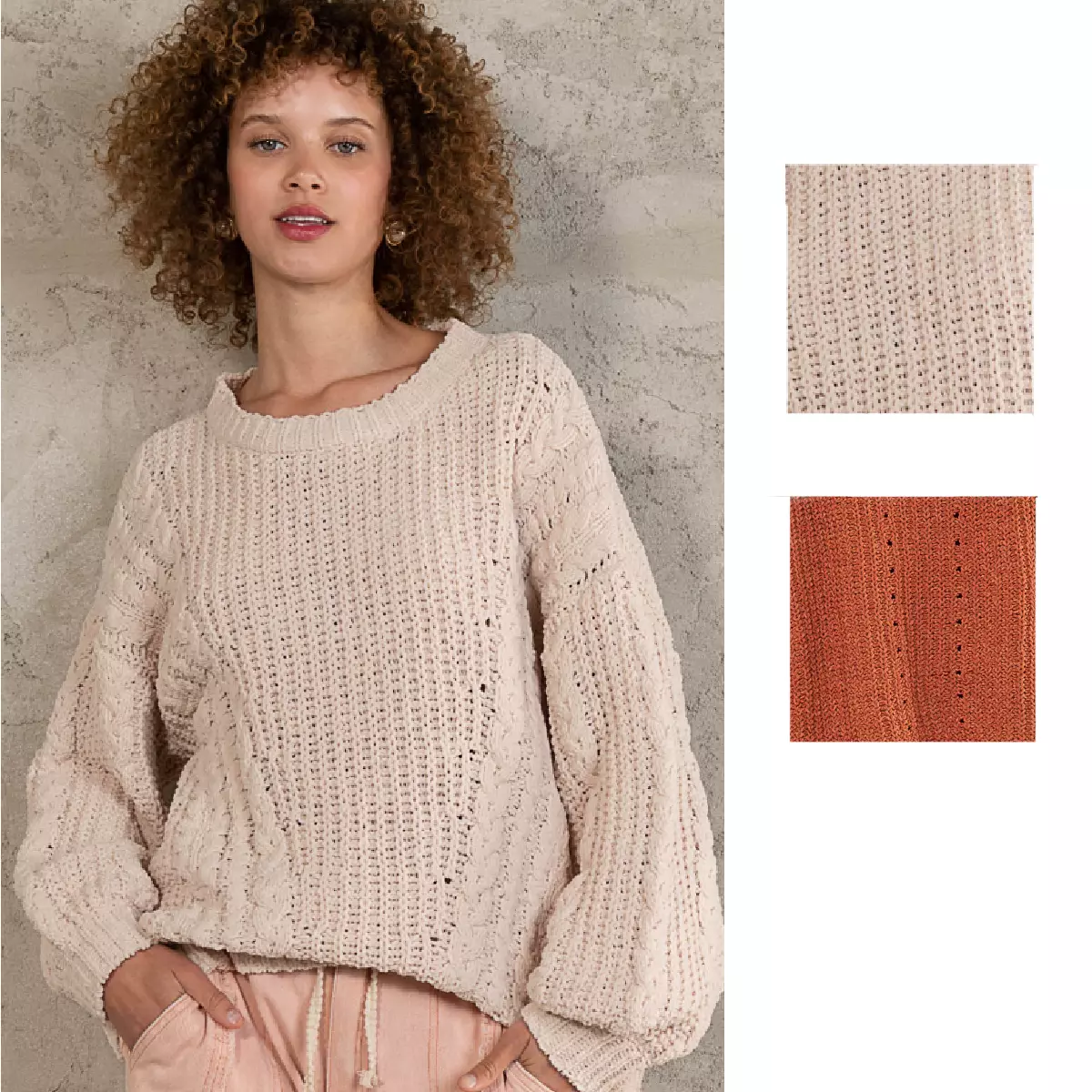 POL Clothing Women's Oversized Cable Knit Chenille Sweater