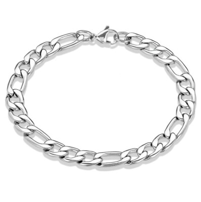 Caroline Mens Stainless Steel Figaro Link Bracelet 7mm With/8 in. Long Mens Gift