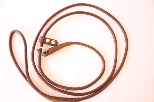 GENUINE LEATHER DOG SHOW/TRAINING SLIP LEAD with LEATHER PUSH DOWN (6 Ft) - Photo 1 sur 9