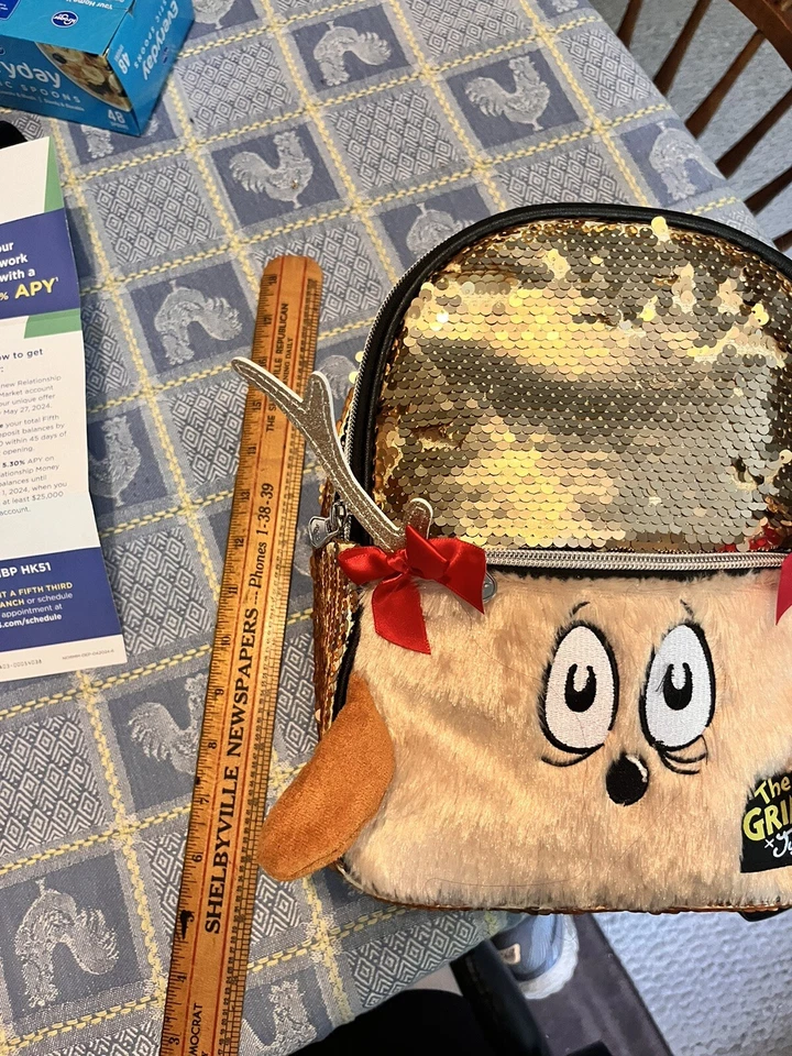 Justice рюкзак блестки золотой гринч нечеткий редкая трудно найти без ярлыков отличной формы - Изображение 2 из 4