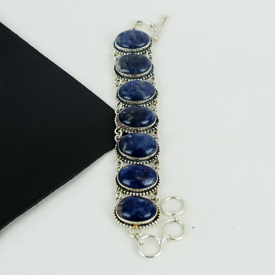 Naturale Sodalite Gemma Bracciale 925 Argento Sterling Gioielli Per Nozze Regali - Immagine 2 di 4
