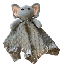 Pro Goleem Elephant Lovey Security Blanket Gray Minky Dots Satin Bow Baby Toy