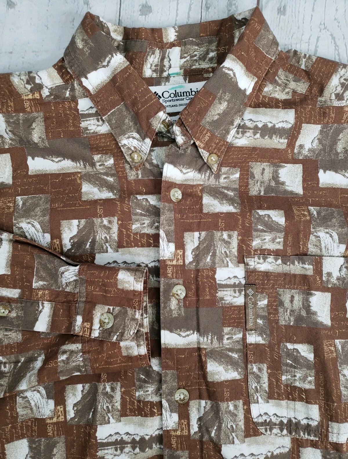 Columbia Large Button Down Shirt Brown Scenic Long Sleeve Outdoor Hiking