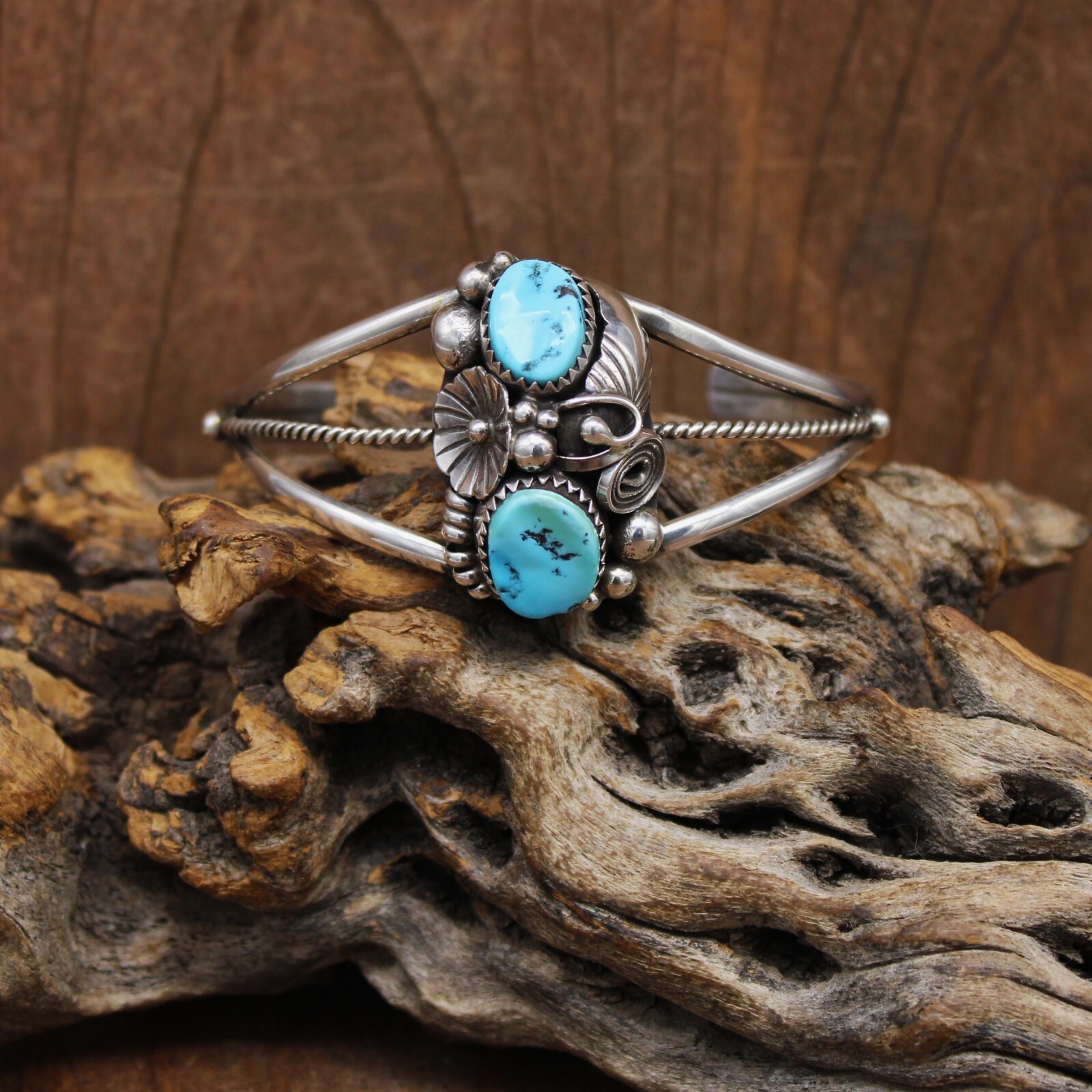 Sterling Silver Split Shank Two Stone Turquoise C… - image 1
