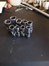 Snap-on Tools , 9 Metric Universal,  3/8 inch Drive Chrome Sockets Used,  ,. 