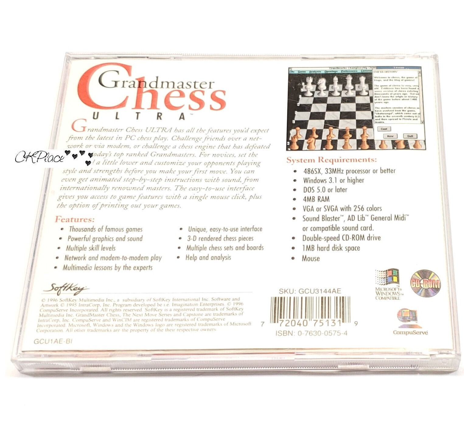 SoftKey, Video Games & Consoles, Grandmaster Chess Ultra Pc Cdrom For  Windows 3 95