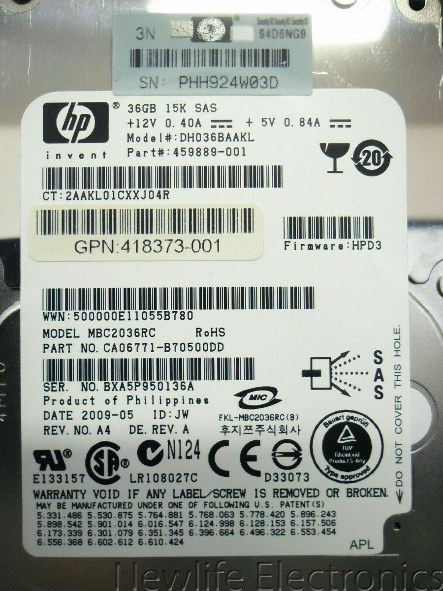 HP 418397-001 36GB 15,000 RPM 3 Gbps 2.5 in. SAS HDD 459889 HP 418397-001 36GB 15,000 RPM 3 Gbps 2.5 in. SAS HDD 459889