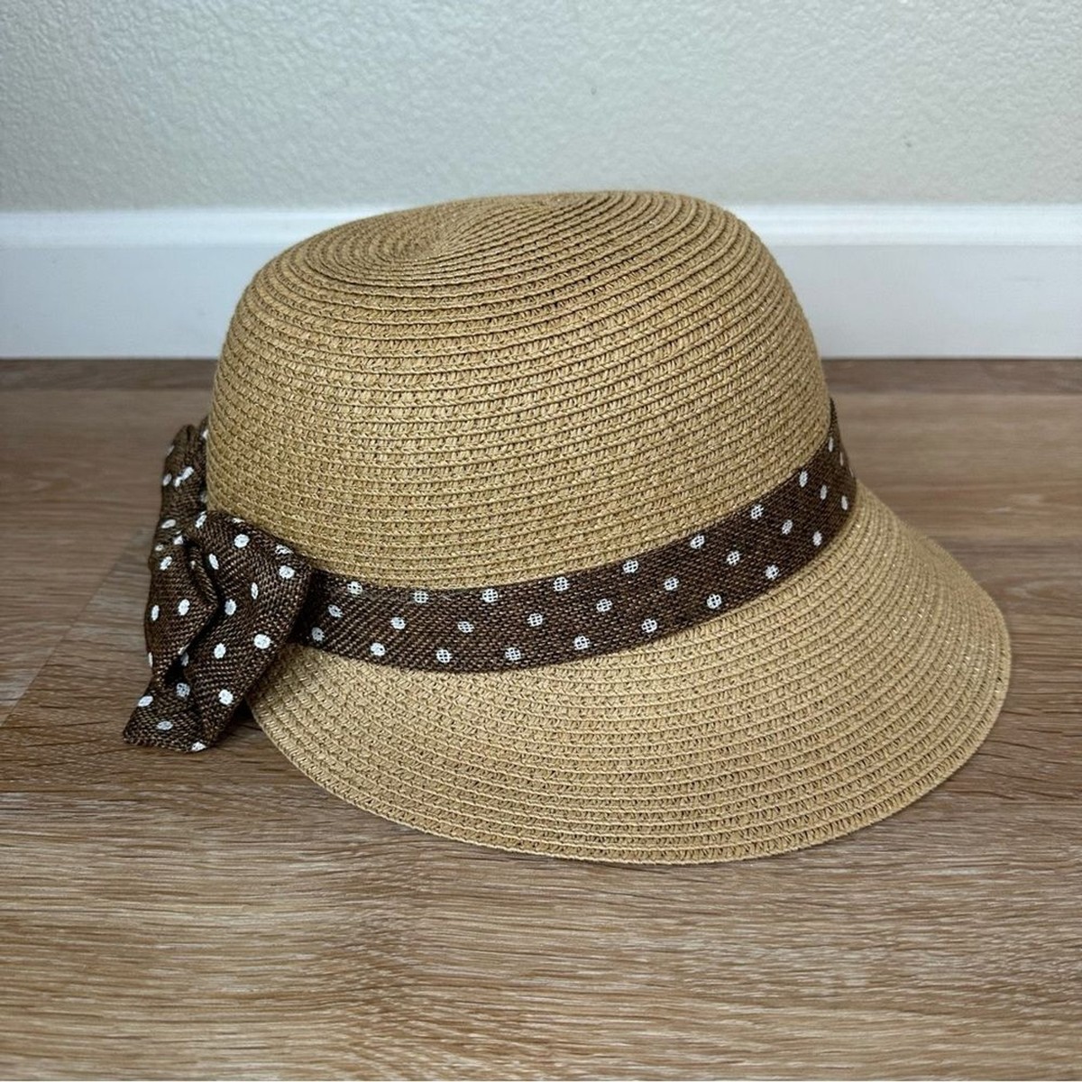 Nicole Marciano 100% Straw Split Brim Bow Polka Dot Summer