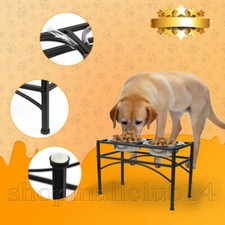 Double Elevated Raised Dog Pet Feeder Bowl Food Water Stand Tray Stainless Steel