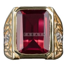 Garnet Emerald Cut With 925 Sterling Silver Gold Plated Ring For Men's 78