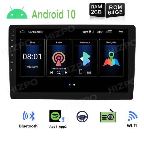 Reproductor de radio estéreo para automóvil 9" doble 2 Din 2 GB Android 10 GPS Navi WiFi BT USB DAB+ - Imagen 2 de 11