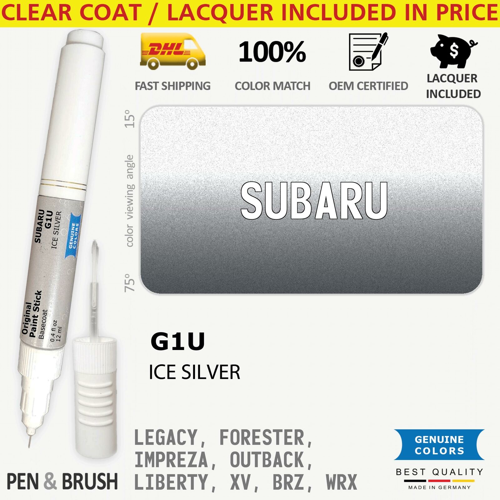 G1U Touch Up Paint for Subaru Silver LEGACY FORESTER IMPREZA OUTBACK LIBERTY XV 